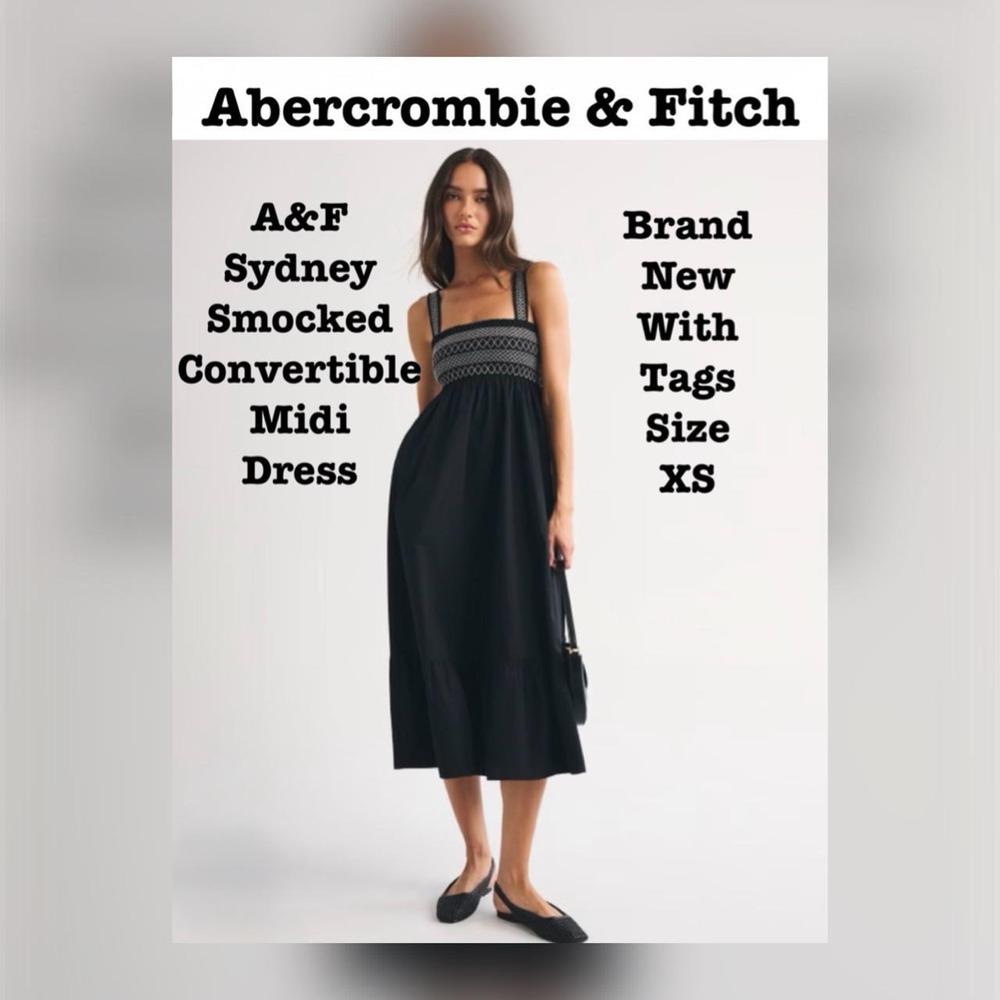 Abercrombie & Fitch Sydney Smocked Convertible Midi Dress in black size XS
